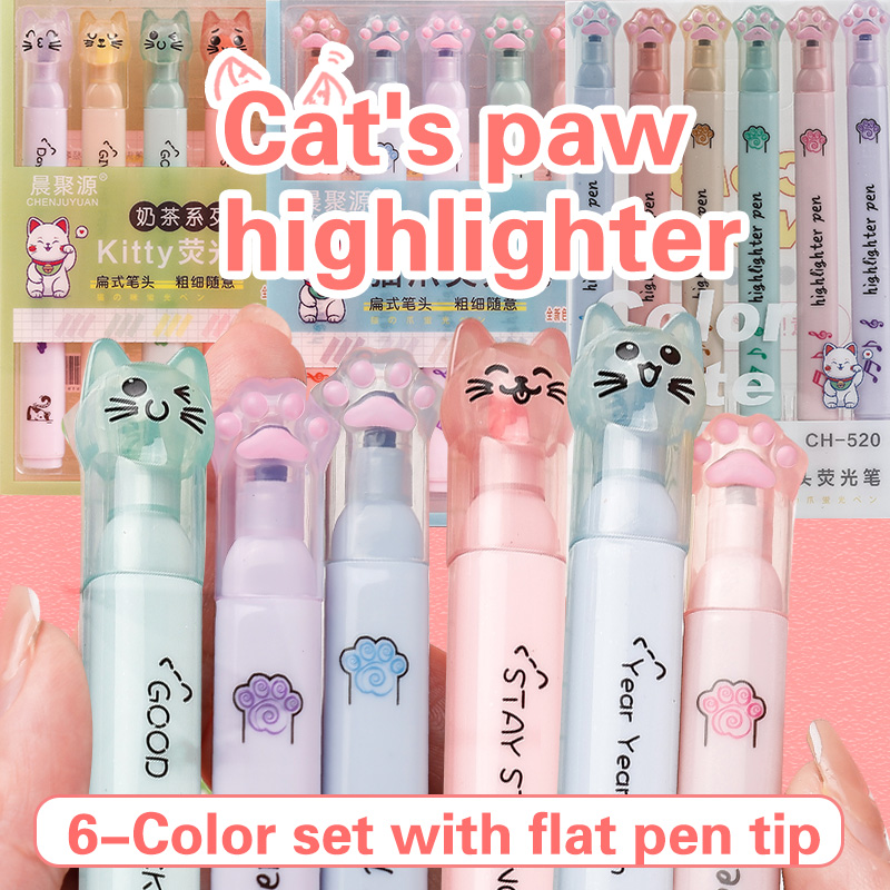 Pastel Highlighter Set Double Ended - 6 unids/pack Kawaii gato garra Color