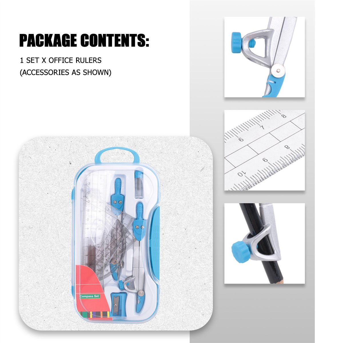 Math Geometry Set With Compass - Juego de geometría MALL de 10