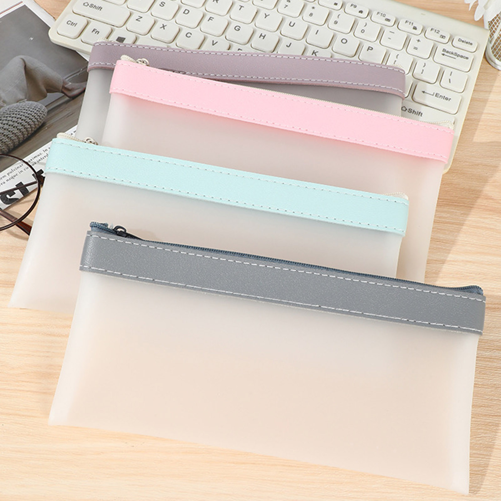 Aesthetic Large Pencil Case Pouch - Estuche de lápices esmerilado transparente, bolsa
