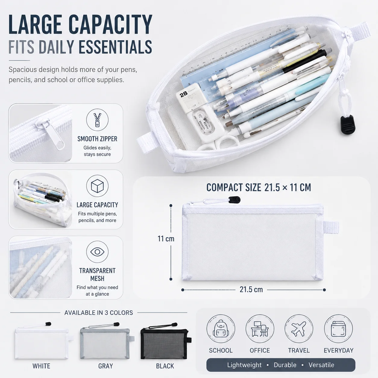 Clear Mesh Pencil Pouch For Exam - Estuche Transparente para Lápices, Bolsa de